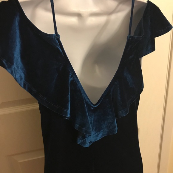 TEAL RUFFLE OUT LOUD VELVET DRESS - Picture 3 of 4